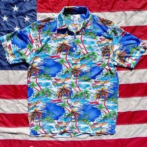Vintage Tropical Print Polyester Shirt